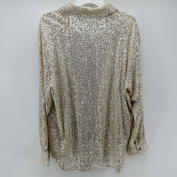WISHLIST APPAREL Silver Sequins DRESS SHIRT Party Sparkly WOMENS M DISCO Top - Picture 6 of 7